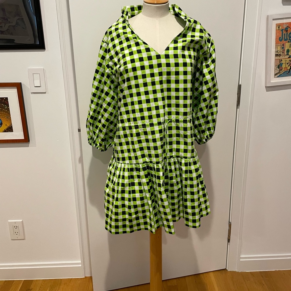 SWF Boutique Gingham Mini Dress in Checkmate Lime